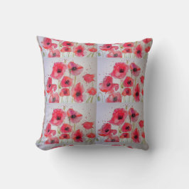 Almofada Pópias Florais Vermelhas Pópias Aquarelas Cushion