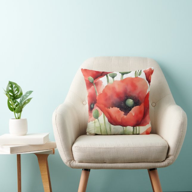 Almofada Poppies Modern Watercolor (Cadeira)