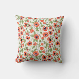 Almofada Poppies Orange Green Floral Patterno