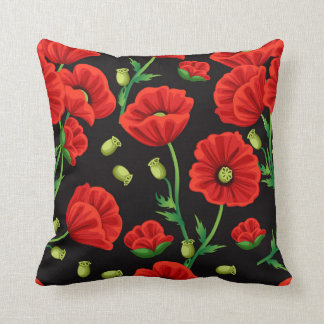 Almofada Poppies vermelhos no Travesseiro decorativo negro