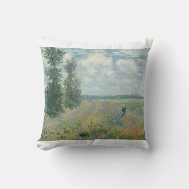 Almofada Poppy Fields perto do Argenteuil por Claude Monet (Frente)