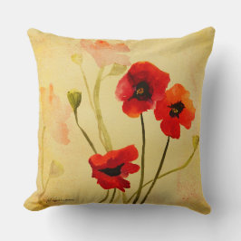 Almofada Poppy Shadows Red Poppies Watercolor