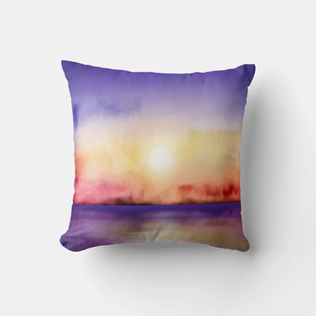 Almofada Por do sol bonito da aguarela todas as opções (Frente)