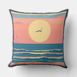 Almofada Pôr do Sol Retro Minimalista Ondas do Oceano na Pr