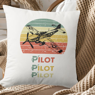 Almofada Pôr do Sol Retro Vintage, Piloto de Avião, Aviação