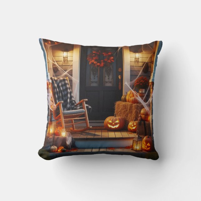 Almofada Porch Halloween e Jack-O-Lanterns (Frente)