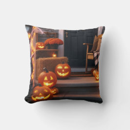 Almofada Porch Halloween e Pumpkins entalhados