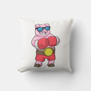 Almofada Porco como Boxer com luvas in a box