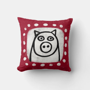 Almofada Porco Engraçado No Travesseiro decorativo Vermelho