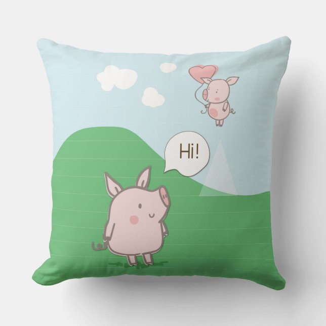 Almofada Porco Flutuante Bonito Dizendo Oi (Frente)