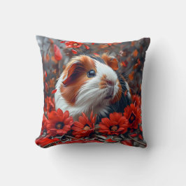 Almofada Porco-guineense entre Flores Vermelhas