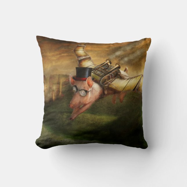 Almofada Porco Voador - Steampunk - O suíno voador (Frente)