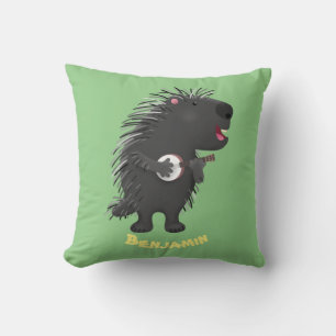 Almofada Porcupine engraçado bonito tocando cartum banjo