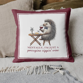 Almofada Porcupine Sippin Wine Funny Decor Burgundy