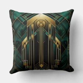 Almofada Portail Art Déco - Émeraude et Dorure
