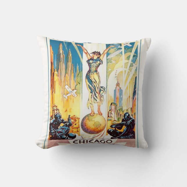Almofada Poster 1933 de Chicago da feira de mundos do (Frente)