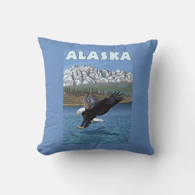Almofada Poster das viagens vintage de AlaskaBald Eagle (Frente)