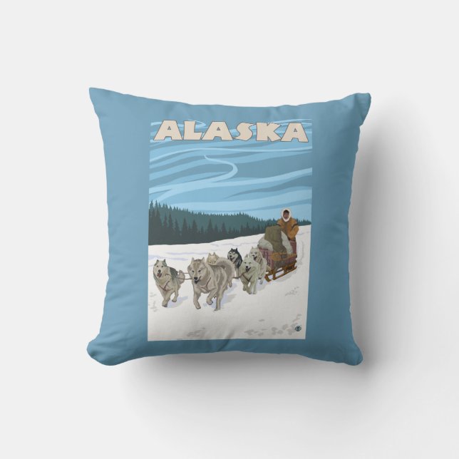 Almofada Poster das viagens vintage de AlaskaDogsledding (Frente)