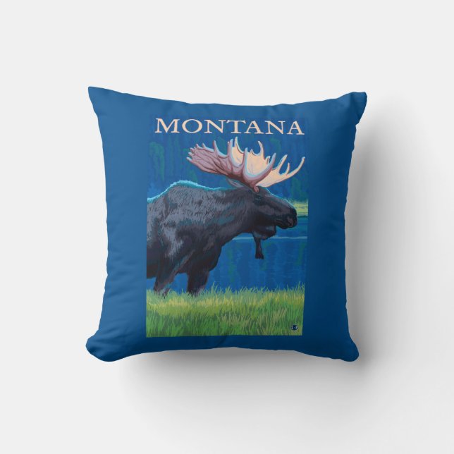 Almofada Poster das viagens vintage de MontanaMoose (Frente)