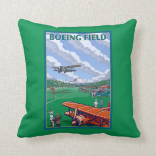Almofada Poster das viagens vintage do campo de Boeing