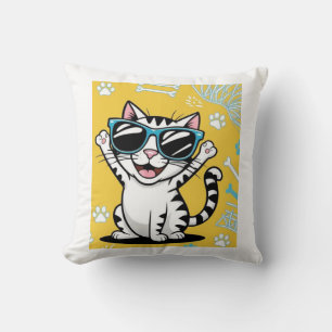 Almofada Poster de Gato Engraçado, Gato de Cartoon vestindo