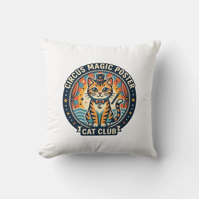 Almofada Pôster de Magia de Circo Gato Design de Gatinho Fo (Frente)