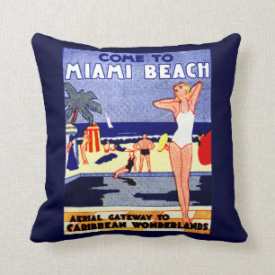 Almofada Poster de viagens 1925 de Miami Beach