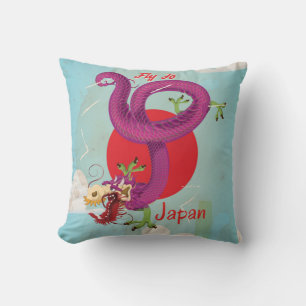 Almofada Poster de Viagens vintage de Dragão do Japão