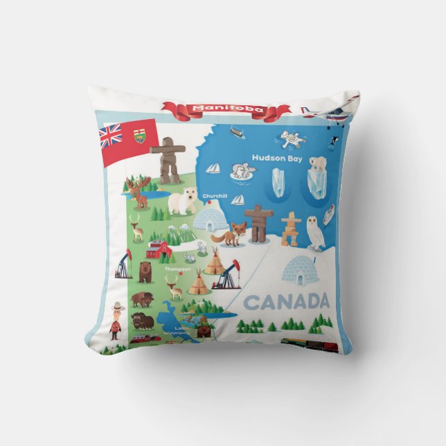 Almofada Poster dos desenhos animados de Manitoba Canadá (Frente)