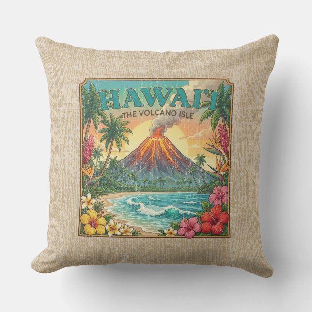 Almofada Pôsteres de Viagem Havaianos Antigos - Reversíveis (Frente)