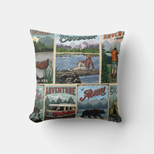 Almofada Posters vintage de recreação exteriores com canoa 