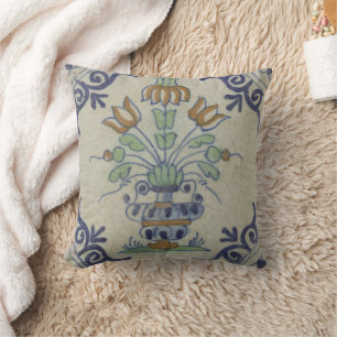 Almofada Pote De Flor Antiquado Com Azulejo Delft
