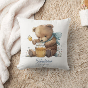 Almofada Pote de Mel de Urso de Aguarela Personalizado