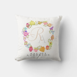 Almofada Potes de chá e copos Monograma Branco