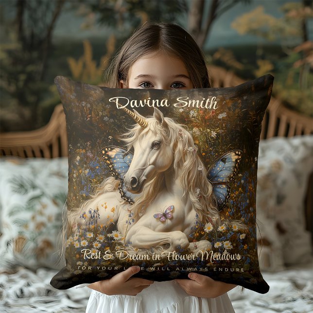 Almofada Prado Floral Borboleta Azul Unicórnio Floresta Bra (Criador carregado)