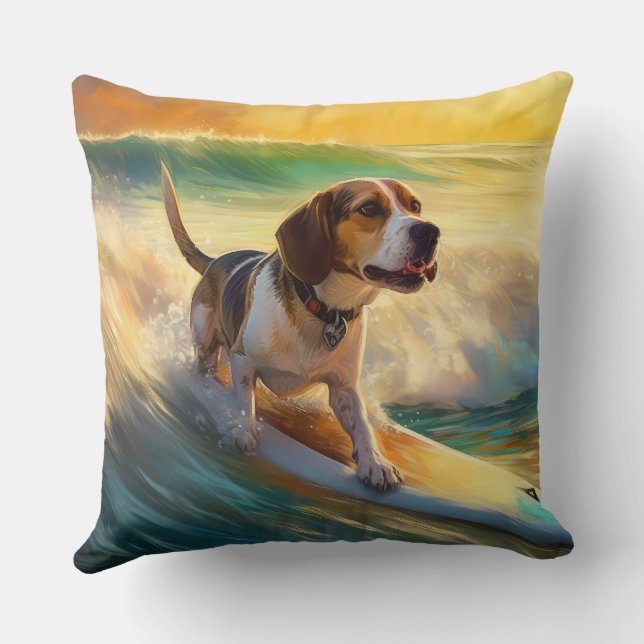 Almofada Praia de Beagle Surfando Pintura (Verso)