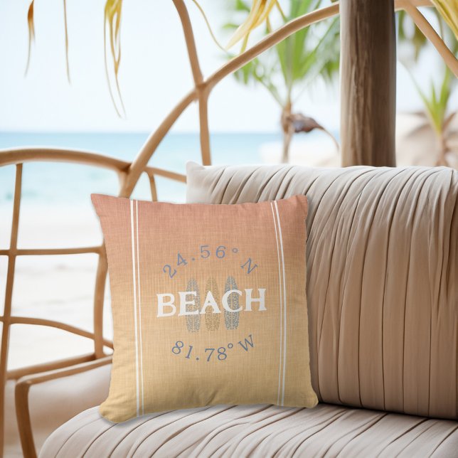 Almofada Praia de Coordenadas Personalizadas (Personalized Coordinates Beach Throw Pillow)