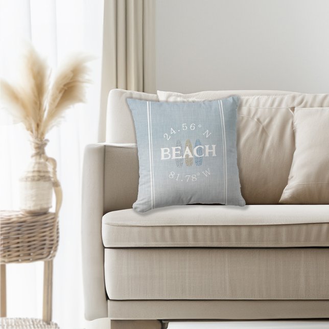 Almofada Praia de Coordenadas Personalizadas (Personalized Coordinates Beach Throw Pillow)