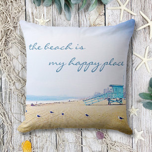Almofada Praia É Meu Lugar Feliz Foto De Pássaros De Areia