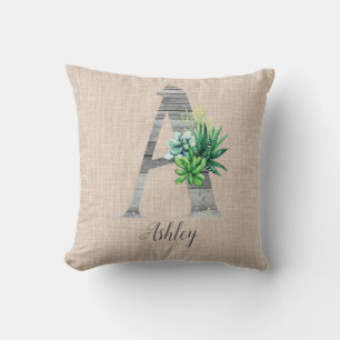 Almofada Praia - Letra A e Sucultos Personalizados