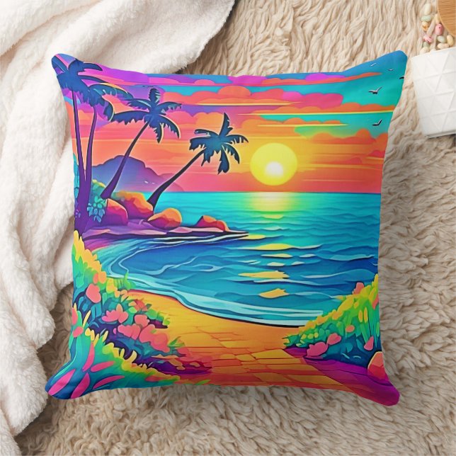 Almofada Praia Sunset Tropical (Cobertor)