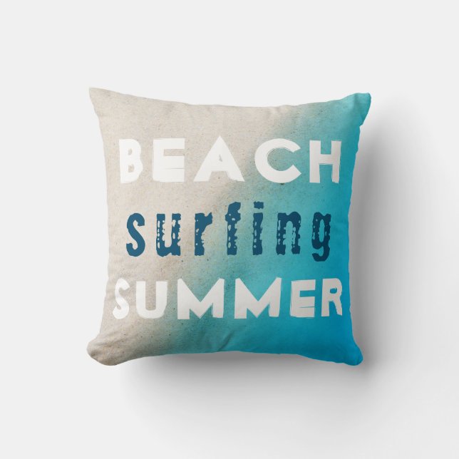 Almofada Praia Surfing Summer Typography Sand Ocean (Frente)