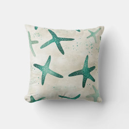 Almofada Praia Vintage Teal Abstrato Estrela-do-Mar Costeir