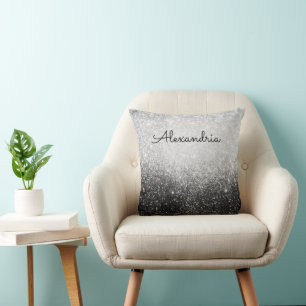 Almofada Prata Glam com Glittery e Preto Personalizado