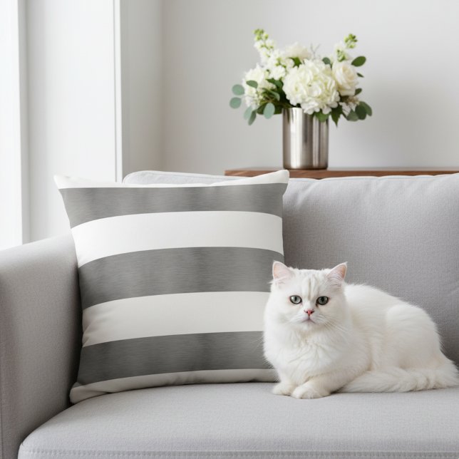 Almofada Prata metálica esmagada Elegante branca e escura (Decorative white and silver gray throw pillow.)