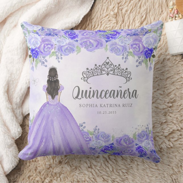 Almofada Prata Roxo Floral Princesa Tiara Quinceanera (Cobertor)