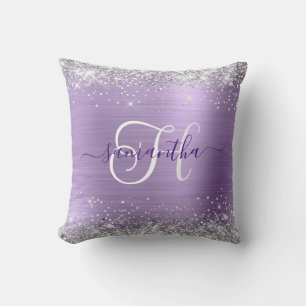 Almofada Prateado Gliteroso e Glamour Monogramado Lilás Cla