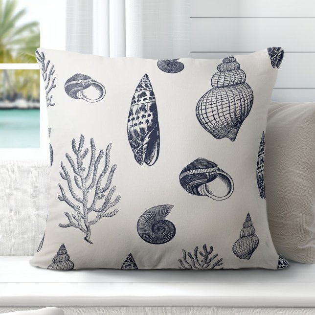 Almofada Prateleiras Marinho Azul Branco (Discover Gorgeous Coastal Throw Pillows by Totally Coast.)