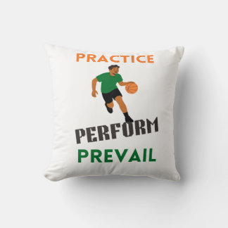 Almofada Pratique. Faça. Prevaleça. Motivação de Basquete 