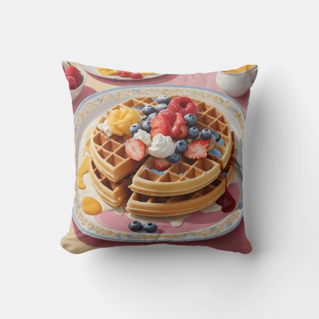 Almofada Prato de Café da Manhã Waffle de Frutas Vermelhas (Frente)